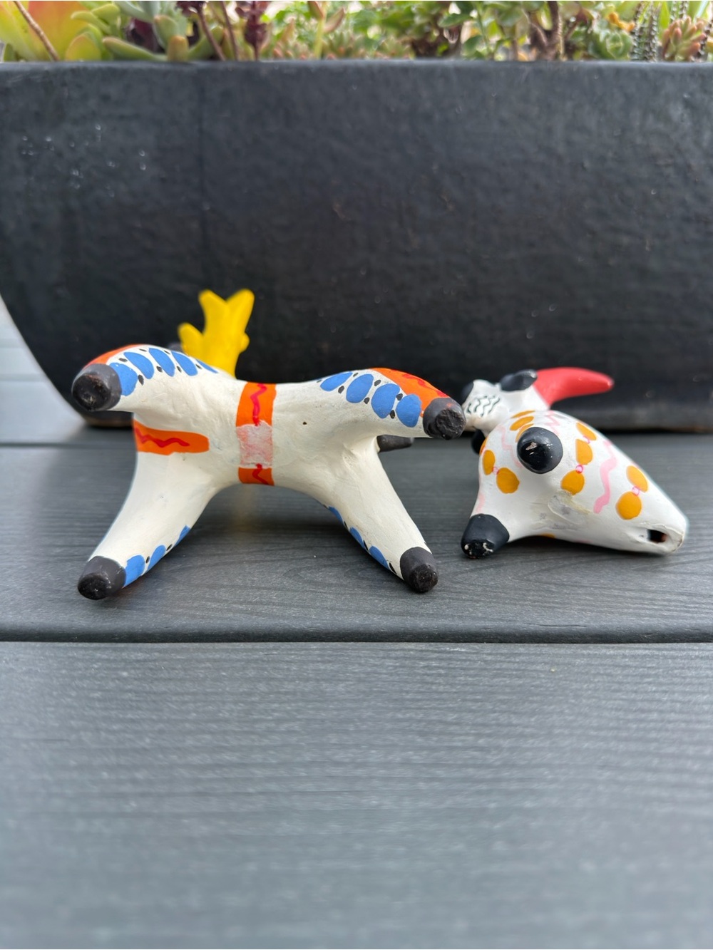 Vintage Russian Dymkovo Folk Art Reindeer & Goat Whistle Figurines Set - Picture 11 of 13